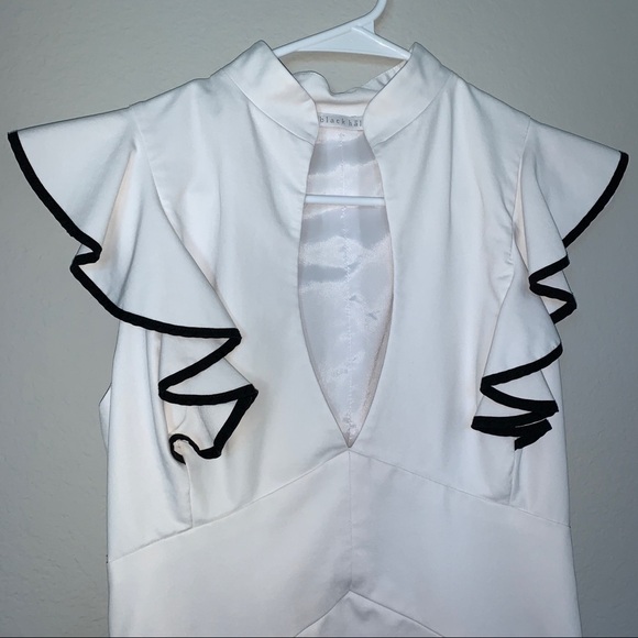 White Ruffle Keyhole Eva  Work Office Midi Dress - Picture 7 of 13